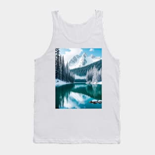 A pristine alpine lake nestled in the heart of snow-capped mountains. Tank Top